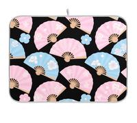Pink Blue Japanese Cherry Blossom Folding Fan Reusable Drying Dish mat 18x24 Rectangle Large Dry matt Decorative Home Decor Essentials