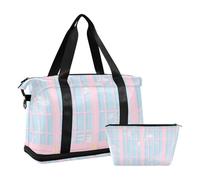 Pink Blue Japanese Screen Duffel Bags with Wet Pocket Adjustable Strap Sports Tote Gym Bag for Travel Foldable for Men Women