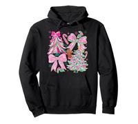 Pink Blue Merry Christmas Floral Brushstroke Candy Cane Xmas Pullover Hoodie