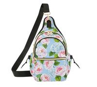 Pink Blue Peonies Hydrangea Flowers Crossbody Bag, Shoulder Bag with Magnetic Front Pocket