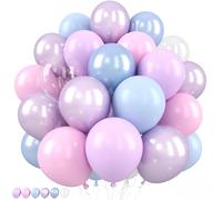 Pink Blue Purple Balloon, 50 Pcs 12 Inches Pastel Latex Balloons, Pearl Pink Purple Blue Iridescent Balloon for Kids Girls Mermaid Frozen Winter Princess Baby Shower Birthday Party Supplies