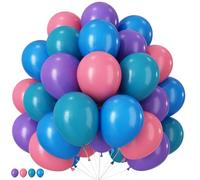Pink Blue Purple Balloons, 12Inch Teal Blue Purple Retro Pink Latex Balloon, Turquoise Dusty Violet Helium Balloons for Cartoon Kids Birthday Baby Shower Hawaii Tropical Party Decorations