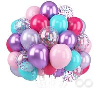 Pink Blue Purple Balloons, 52 PCS 12 Inch Metallic Chrome Pearl Hot Pink Maca Teal Latex With Confetti for Girls Birthday Theme Party Decoration Baby Shower