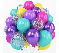 Pink Blue Purple Balloons, 60 Pcs 12 Inch Assorted Color Rainbow Balloon in Hot Pink Purple Blue Yellow Confetti Balloons for Magic Theme Birthday Kids Baby Shower Party Decoration