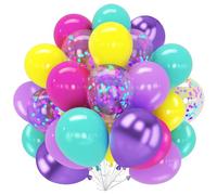 Pink Blue Purple Balloons, 60 Pcs 12 Inch Assorted Color Rainbow Balloon Set with Hot Pink Purple Teal Yellow Confetti Party Balloons for Birthday Baby Shower Engagement Magic Theme Party Decoration