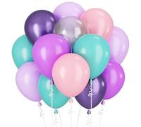 Pink Blue Purple Balloons for Mermaid Theme Magic Birthday Party Decorations Pastel Pink Metallic Purple Teal Balloon 60PCS 12INCH Transparent Balloons for Arch Under The Sea Helium Latex Balloon