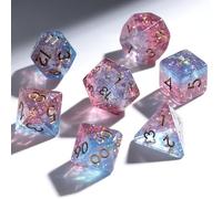 Pink Blue Resin Dice Set for DND - 7pc Polyhedral Set with Glitter & Copper Foil - Stunning and Cool RPG Dice Compatible with Dungeons & Dragons, Pathfinder, and Other TTRPGs