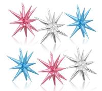 Pink Blue Silver Star Balloons, 22 Inch Foil Explosion Star Balloons, Large Cone Spike Balloon for Birthday Gender Reveal Baby Shower Wedding Anniversary Party Decorations