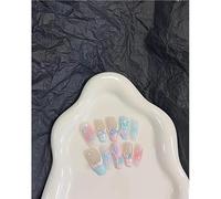 Pink blue star convenience store handmade wearable nail art summer macaron French manicure sweet cute dreamy bow blush false nails(XS)