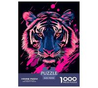 Pink Blue Tiger Head Jigsaw Puzzles Puzzle for Adults Kids. 1000 Pieces Pink Blue Tiger Head Impossible Challenge Toy Educational Games Home Decoration for Educational Games Gifts 70x50cm/1000pcs