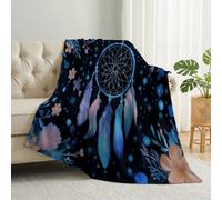 Pink Blue Warm Anti-Pilling Flannel Throws Blankets 180 x 200 cm, Feathers Flowers Lightweight Fluffy Blankets for Couch Bed Car Home Office, Bohemian Watercolor Breathable Cosy Machine Wash Blanket