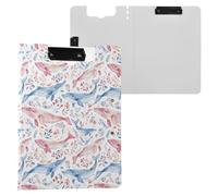 Pink Blue Whale Pattern Clipboard Folder, A4 Size Folder Clipboard with Pen Slot for Office School