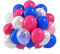 Pink Blue White Balloons, 12 Inch Royal Blue Hot Pink Fuchsia Pearl White Clear Latex Party Helium Balloon for Girls Anime Birthday Wedding Baby Shower Gender Reveal Pool Tropical Party Decorations