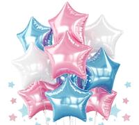 Pink Blue White Star Foil Balloons, 10PCS Foil Stars Shape Balloons, 18 Inch Metallic Light Pink Blue Stars Balloon Helium for Girls Boys Birthday, Gender Reveal, Baby Shower Party Decoration