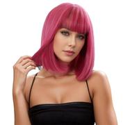 Pink Bob Wig with Bangs Straight Short Heat Resistant Adjustable Straps for Cosplay Daily Party