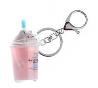 Pink boba tea keychain Milk Tea Cup Key Ring,Cartoon Cat Car Keychain Mini Milk Tea Cup Liquid Crystal Sequin Key Ring Bag Pendant Accessories