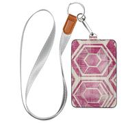 Pink Bohemian Abstract Badge Holder for Women with Lanyard and 3-Card Capacity Card Holder case for Office Worker Nurse Teacher Student