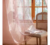 Pink Boho Curtains 2 Panels 63 Inch Length Vintage Chic Doily Pattern Sheer Lace Curtains Rod Pocket Privacy Girly Crochet Coquette Curtain for Bedroom Living Room Nurseries W59 x L63 Baby Pink