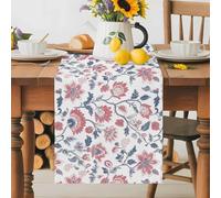 Pink Boho Flower Table Runner 13x72 Inches Long Floral Leaves Branch Cotton Linen Table Runner Burlap Style for Dinner Table Party Decor Tabletop Decorations