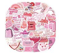 Pink Book Stickers 60Pcs Pink Bookish Stickers for Kindle Aesthetic Cute Reading Decals Waterproof Vinyl Heart Shape Scrapbook Sticker for Scrapbooking Laptop Phone Water Bottles Skateboard Luggage