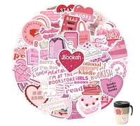 Pink Book Stickers - 60pcs Waterproof Vinyl Heart Shape Aesthetic Reading Stickers for Kindle, Scrapbook, Water Bottles, Laptops