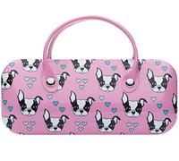 Pink Boston Terrier Dog Bag Case - Deluxe Sunglasses & Eyeglasses Hard Shell Case With Handle, Pink, 6.25"x2.7"x2"