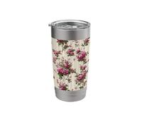 Pink Botanical Floral Stripe Pattern Stainless Steel Insulated Tumbler