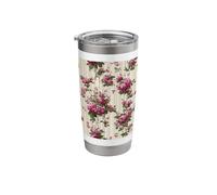 Pink Botanical Floral Stripe Pattern Stainless Steel Insulated Tumbler