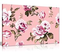 Pink Botanical Roses Shabby Chic Vintage Canvas Wall Art Picture Print (24x16)