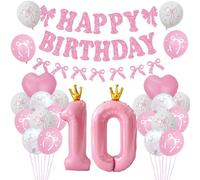 Pink Bow 10th Birthday Decorations,Bowknot Coquette Home Party Supplies for Girl,Sparkling Letter Banner With Scallion Powder Lady Cute Classic Bow Decor