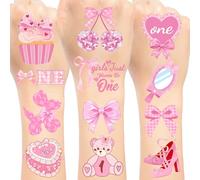 Pink Bow 1st Birthday Temporary Tattoos Stickers, Girls Just Wanna Be One Birthday Party Favors Decorations Supplies Gifts for Girls First Baby Decorations