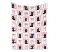 Pink Bow and Black Cat Blanket, Soft Flannel Halloween Blanket for Preppy Girls Decor, 30 x 40 Inches