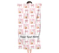 Pink Bow and Ghost Halloween Beach Towel, Customized Pool Towel with Name, 30" x 60", Sand Free Towels for Swimming Bath