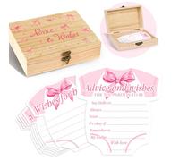 Pink Bow Baby Shower Decorations, Coquette Baby Shower Prediction and Advice Cards, 50PCS Pink Bow Advice and Wish Cards with Box for New Parents, Bow Games Activity for Gender Reveal Party