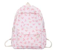 Pink Bow Backpack Nylon Teens School Bag For Girls 32x15x43cm Aesthetic Preppy Backpack With Adjustable Shoulder Strap For Water Bottle Casual Laptop Book Bag For Teenage Secondary Primary Middle