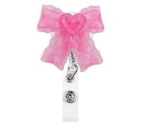 Pink Bow Badge Reel, Acrylic Retractable Nurse Badge Reel Alligator Clips Cute Bow Badge Reel for ID Card Badge Nurse Badge Holders Practical Nurses Medical Workers Accessories