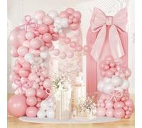 Pink Bow Balloon Arch Kit, 109pcs Pastel Bow Balloon Garland with White and Light Pink Long Balloons, Coquette Party Decorations for Girls Women Princess Birthday, Baby Shower, Wedding, Engagement