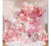 Pink Bow Balloon Arch Kit,Coquette Balloons Garland with Pink Long Clear Balloons for Bow Coquette Birthday Decorations Bachelorette Baby Shower Bridal Shower