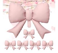 Pink Bow Balloons - 6 Pieces Wedding Decorations, Inflatable Party Props | Handheld Balloon Set For Home Office School Birthday Celebration Bridal Shower Graduation Holiday Valentine's Day Event