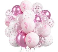 Pink bow balloons,Bow Balloons,Pink Party Decorations - RETWOT 30pcs 12in Pink & White Bow Theme Balloonsfor Birthday Party Coquette Bachelorette Wedding Baby Shower Engagement Bridal Party Supplies