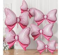 Pink Bow Balloons Different Sizes, Pink Mouse Birthday Decorations Large Polka Dot Bow Foil Mylar Balloons for Girls Kids Cartoon Mouse Theme Oh Twodles Birthday Baby Shower Gender Reveal Party