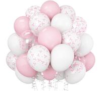 Pink Bow Balloons Light Pink and White Balloon 12inch Clear Bow Balloons Coquette Birthday Party Decorations Helium Latex Balloon for Arch Bridal Shower Bachelorette Weddiing Decor