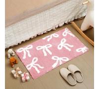 Pink Bow Bathroom Rug Coquette Cute Bath Mat for Bathroom Non Slip Absorbent Bow Bath Mat for Front Door, Kitchen Bedroom Decor 16 * 24in