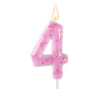 Pink Bow Birthday Candle, Elegant Bow Themed Number Candle Birthday Cake Topper for Women Girls Wedding Parties Baby Shower Anniversary Decorations (Number 4)