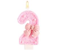 Pink Bow Birthday Candle, Shiny Bow Pearl Sequins Happy Birthday Number 2nd Candles Perfect Cakes Toppers Decorations for Celebration Party Wedding Graduation (Number 2)