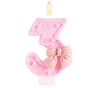 Pink Bow Birthday Candle, Shiny Bow Pearl Sequins Happy Birthday Number 3rd Candles Perfect Cakes Toppers Decorations for Celebration Party Wedding Graduation(Number 3)