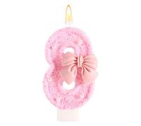 Pink Bow Birthday Candle, Shiny Bow Pearl Sequins Happy Birthday Number 8th Candles Perfect Cakes Toppers Decorations for Celebration Party Wedding Graduation (Number 8)