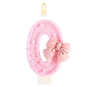 Pink Bow Birthday Candle, Shiny Bow Pearl Sequins Happy Birthday Number Candles Perfect Cakes Toppers Decorations for Celebration Party Wedding Graduation (Number 0)