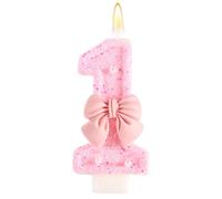 Pink Bow Birthday Candle, Shiny Bow Pearl Sequins Happy Birthday Number First Candles Perfect 1st Cakes Toppers Decorations for Celebration Party Wedding Graduation (Number 1)
