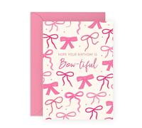 Pink Bow Birthday Card for Girls and Ladies - Hope Your Birthday is Bow-tiful - Cute Greeting Card for Women, Sister, Niece, Daughter and Friends - Pretty Design with Pink Envelope